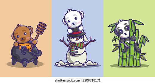 A collection of cute and adorable bear icon sets 