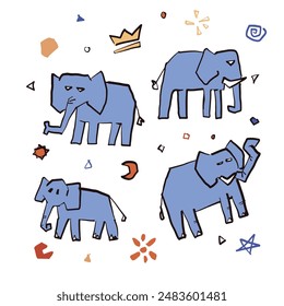 
Collection of cute and adorable elephant doodle patterns and sketches for various children style backgrounds illustration flat vector