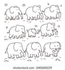 
Collection of cute and adorable elephant patterns outline lineart black and white sketches for various children style backgrounds