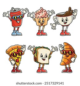 Collection of cute and adorable food and beverage cartoon character mascot vectors