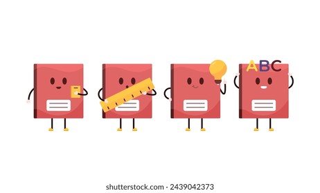 A collection of cute, adorable, and funny book character illustrations. holding a book and a ruler. books of knowledge and alphabet books. Celebrating World Book Day. cartoon style illustration design