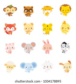 Collection cute animal for card, sticker, label, kid