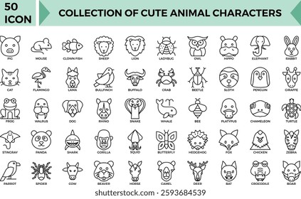 Collection of cute animal characters in outline style. Set of cute animal heads.By kus wandoko,kuncong,iin indun