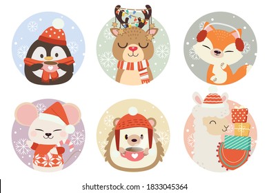 La colección de lindos animales en círculo con nieve y copo de nieve con estilo vectorial plano. Recurso gráfico sobre navidad y navidad
para gráfico, contenido , banner, etiqueta adhesiva y tarjeta de saludo.
