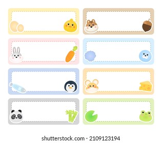 A Collection Of Cute Animal Label Stickers Illustration Set. Memo, Paper, Kindergarten, Name Tag, Kid Icon. Vector Drawing. Hand Drawn Style.