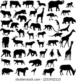 Collection of cute animal silhouettes on a white background