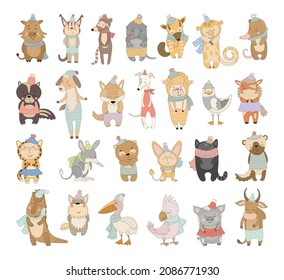 Collection of cute animals in cartoon style. Illustrations for children.