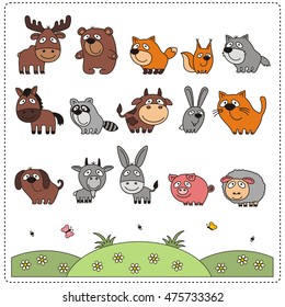 Collection of cute animals in children's style. 