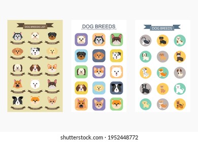 Collection of Cute Animals in Different Types of Dogs Can Be Used as Designs On Clothes, Wallpapers, Backgrounds. Vector Illustration
