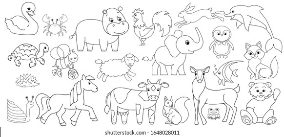 Collection Cute Animals Farm Animals Wild Stock Vector (Royalty Free)  1648028011 | Shutterstock