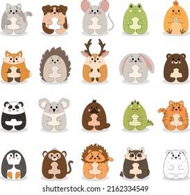 Collection of cute animals: farm animals, wild animals isolated on white background. Illustration design template