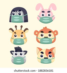 Illustrationen von süßen Tieren mit Masken