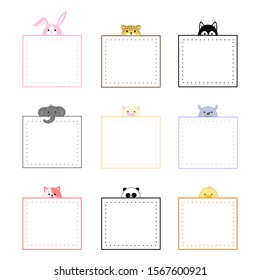 collection of cute animals memo note design, Hand drawn cartoon doodle style.