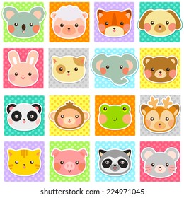 collection of cute animals over polka dotted patterns (swatches included).