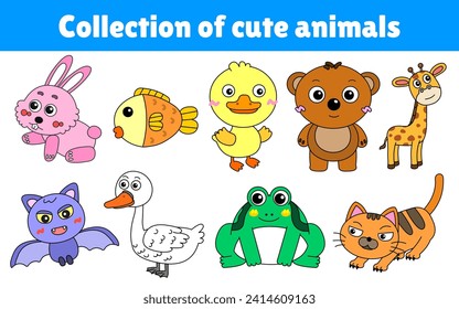 Collection of cute animals, vector illustrations