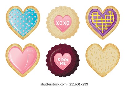 Collection of cute appetizing cookies in the form of hearts for valentine's day
