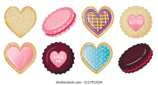 Collection of cute appetizing cookies in the form of hearts for valentine's day