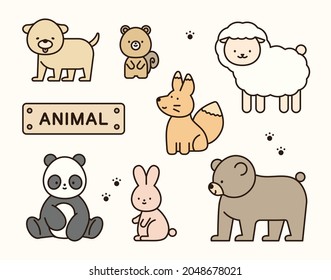 Colección de personajes lindos de animales bebés. ilustración simple del vector de esquema.