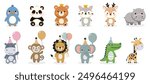 A collection of cute baby animals on a white background, suitable for children