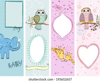Collection of  cute baby  banners with animals.