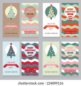 collection of cute banners for christmas party in retro palette, vector illustration