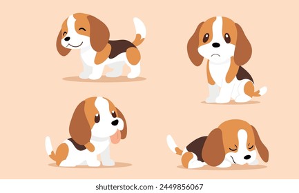 Colección de lindos cachorros beagle en varias posturas