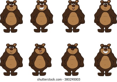 Collection Of Cute Bear Emotions Icon. Smiling, Sad, Angry, Cute, Confused, Wink, Bear In Dark Glasses, Yawn Bear