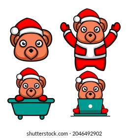 a collection of cute bear illustrations wearing santa claus costumes vector