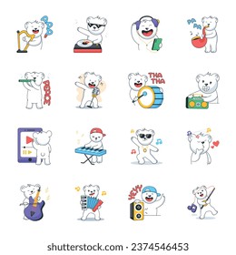 Collection of Cute Bear Music Flat Stickers 


