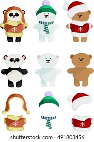 Collection of Cute Bear panda brown polar in clothes and without