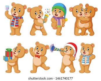 Collection of cute bear with various posing