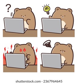 A collection of cute bears working at the computer.