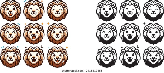 A collection of cute and beautiful lion facial expressions