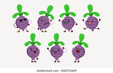 collection of cute beetroot character mascot illustration with different pose and facial expression. used for icon, mascot, character and other.