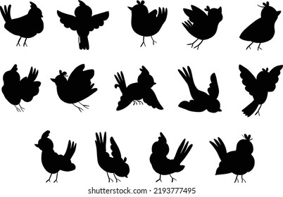 Collection of cute bird doodle Flat vector Silhouette