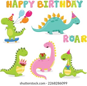 Collection Of Cute Birthday Dinosaur Characters