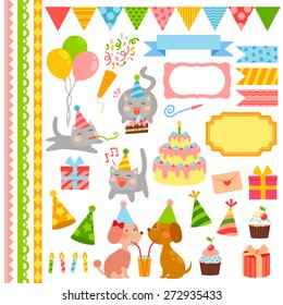 collection of cute birthday icon and design elements