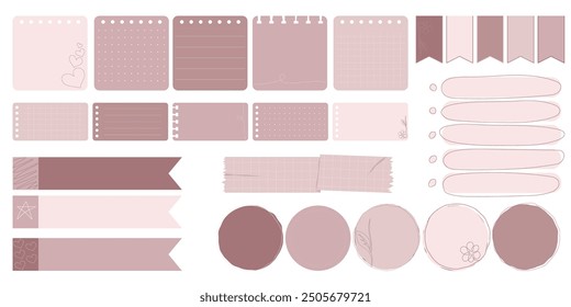 Sammlung von süßen leeren Papiernoten für die Aufgabenliste, Tages- und Wochenplaner. Scrapbook Aufkleber, verschiedene Stücke Waschband und Lesezeichen für Planer oder Organizer