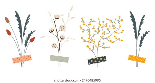 Collection of cute bouquet dry flowers duct taped