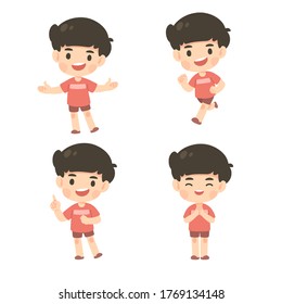 Collection of cute boy in many pose, kawaii character for illustration, isolated vector