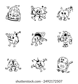 Collection of Cute Brain Activities Doodle Icons 

