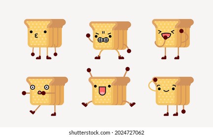 collection of cute bread character mascot illustration with different pose and facial expression. used for icon, mascot, character and other.