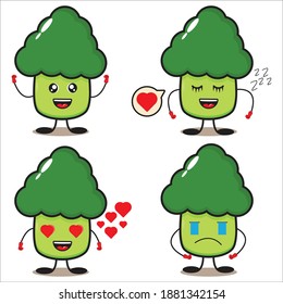a collection of cute broccoli mascot illustrations