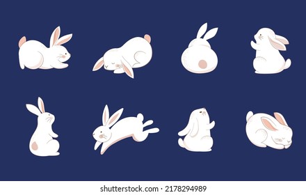 Collection of cute bunnies, rabbits for Mid Autumn Festival, Easter, Chinese New Year and nursery decor