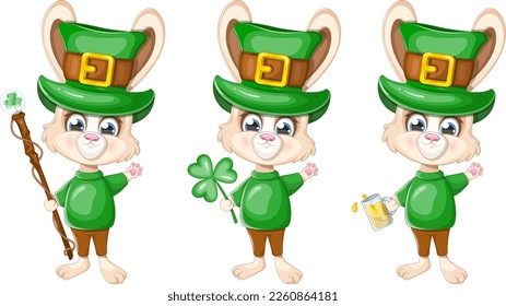 Collection of cute bunnies for St. Patrick's Day cards