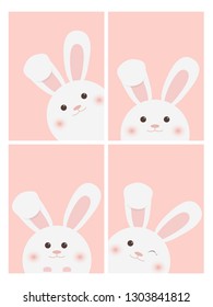 Collection of cute bunny on pink background