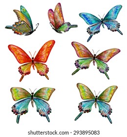 collection of cute butterflies. watercolor painting