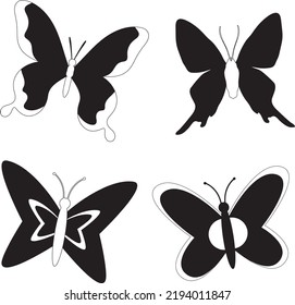 Collection of Cute Butterfly isolated flat vector Silhouettes