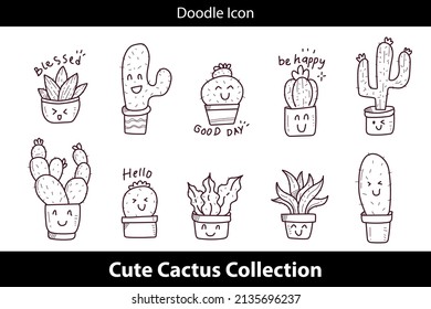 collection of cute cactus sticker doodle