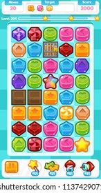 Collection of cute candy and other objects for creating puzzle and match three video games Collection of cute candy and other objects for creating puzzle and match three video games